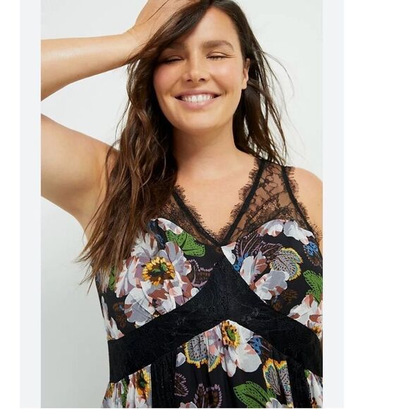 NWT Anthropologie Kasondra Babydoll Maxi Dress 8 Black Floral Asían Print Lace - Picture 14 of 15